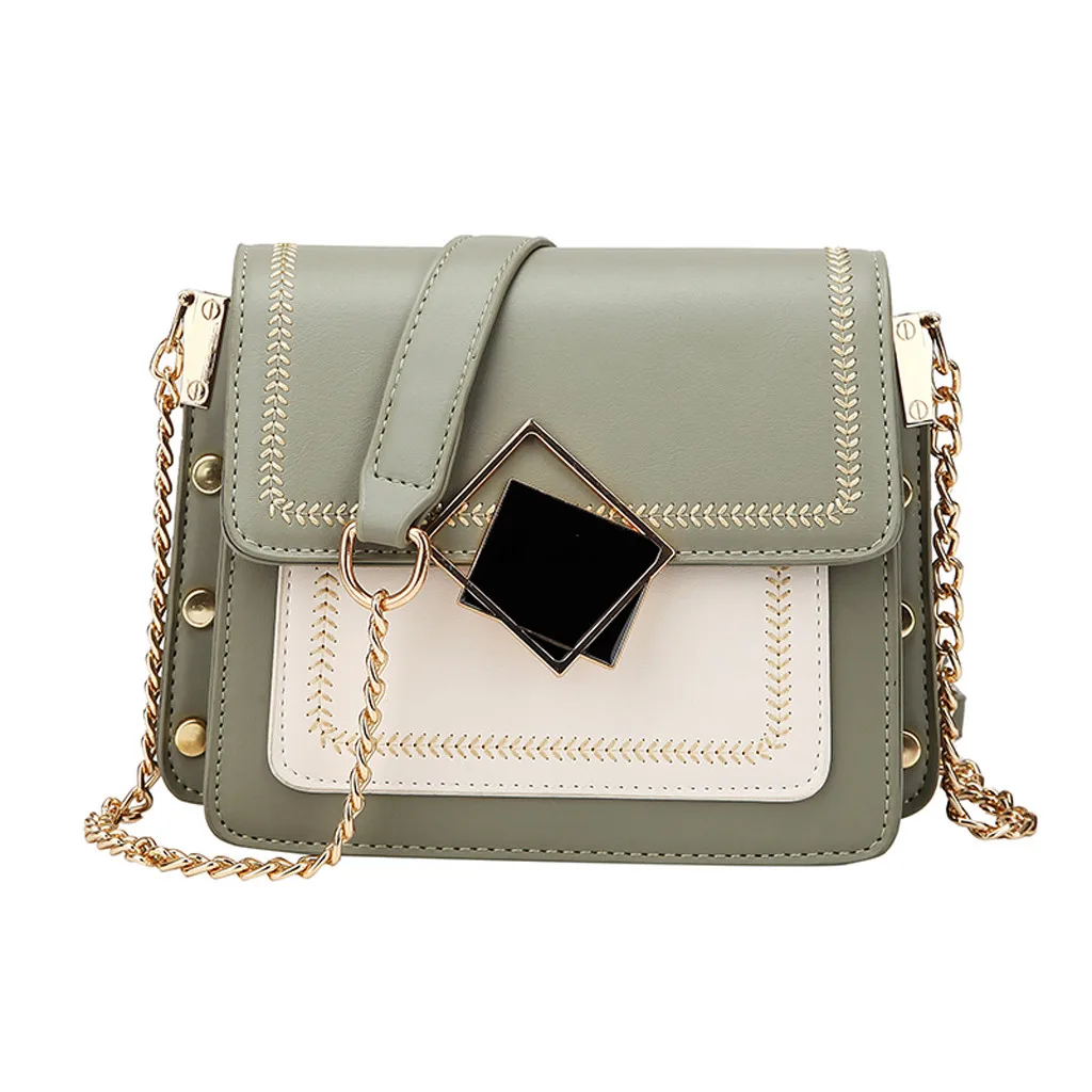Женские сумки контрастного цвета, дизайнерские кожаные сумки на цепочке, сумки на одно плечо, сумка-тоут, ручная сумка, модные сумки через плечо для женщин - Цвет: Зеленый