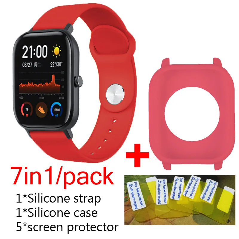 12 7в1 набор для xiaomi huami amazfit GTS ремешок силиконовый браслет для gts чехлы крышка оболочка с защитной пленкой для экрана - Цвет: 12
