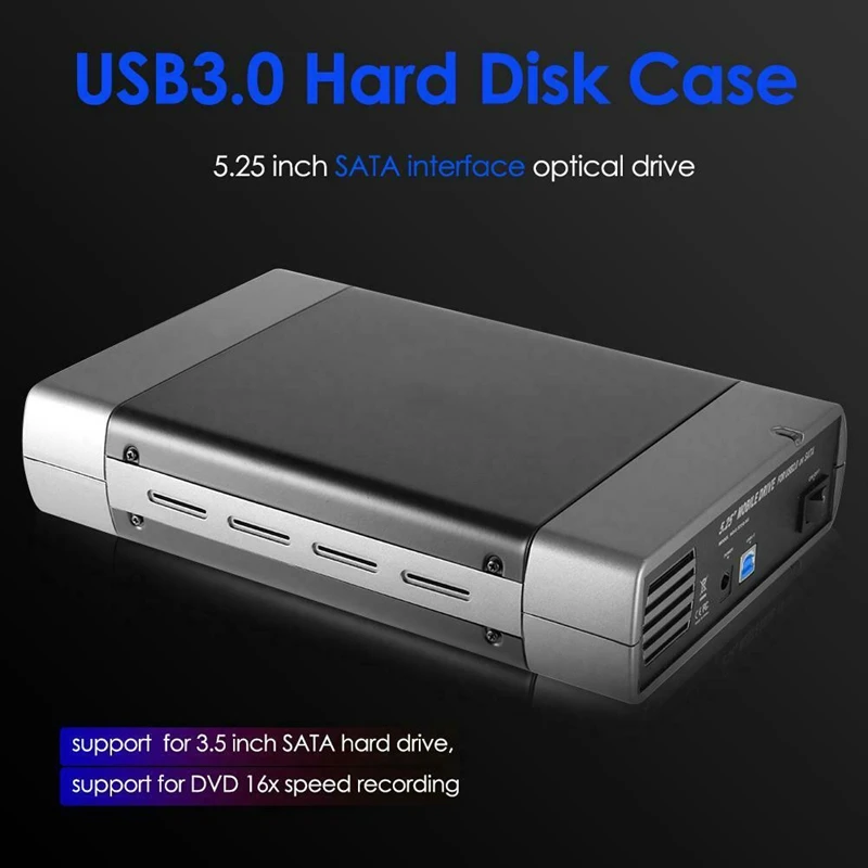  USB 3.0 DVD CD Case External HDD Mobile Box for 3.5 inch SATA Enclosure ROM Burner EU Plug