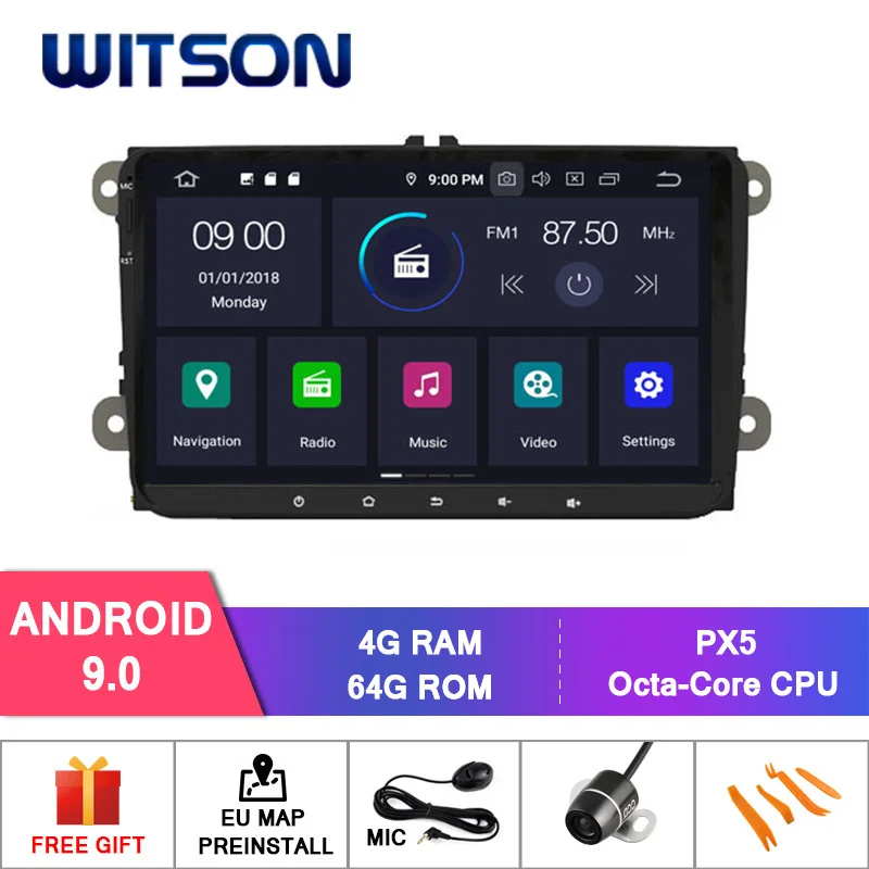

WITSON 9'' Android 9.0 for VOLKSWAGEN POLO GOLF 5 GOLF 6 2006-2012 CAR RADIO 4GB RAM+64GB Octa Core+1024X600 HD+DVR/WIFI+DSP+DAB