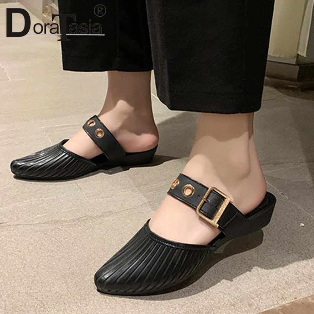 

DORATASIA Girl Spring Pumps Office Casual Brand Mules Women Pointed Toe Solid Buckle Slip On Handmade Shoes Woman