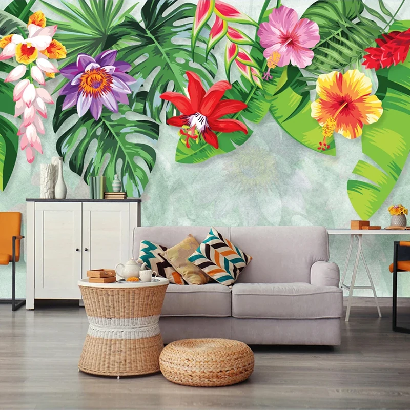 

Custom Tropical Rain Forest Banana Leaf Flower Pastoral Mural Southeast Asia Bedroom Living Room Background Photo Wall Paper 3D