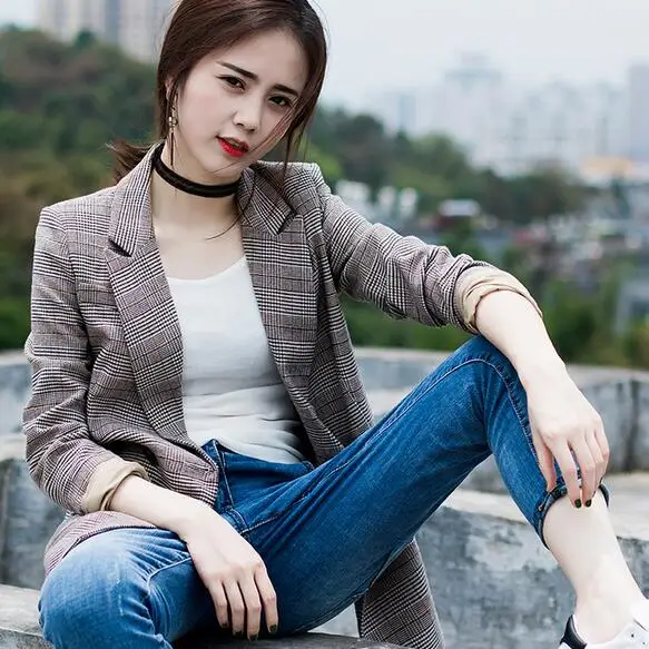 New Plaid Formal Suits for Women Fashion Newest Designer Women's Long Sleeve Jacket WF759