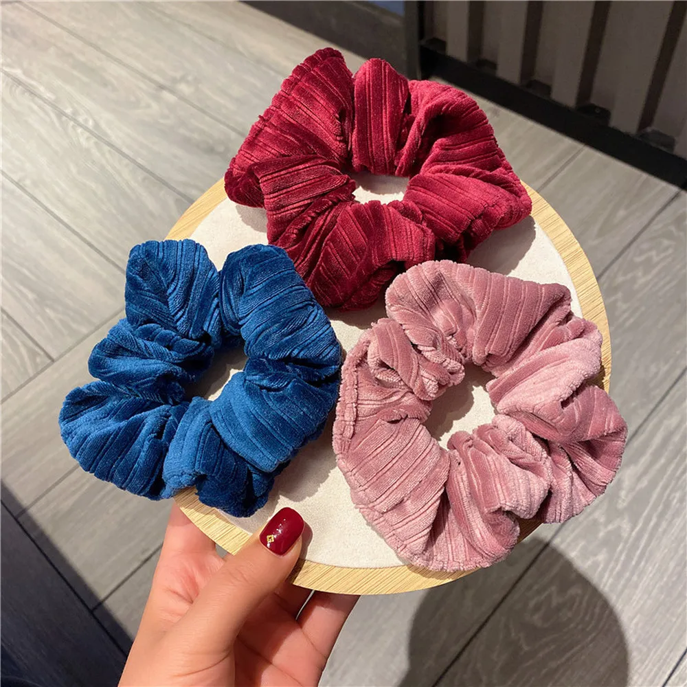 Korean New Vintage Gold Velvet Scrunchies Solid Hair Ring Ties Ponytail Holder Rubber Band Accessories Bands for Women |
