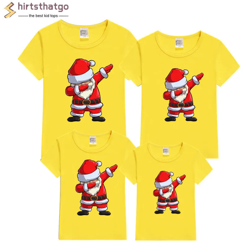 Dabbing Santa Christmas Family Cotton Tshirts Boys Girls and Father Mother Christmas Dabbing Clothes Fashion Party Wear Baby Tee - Цвет: T127V-yellow