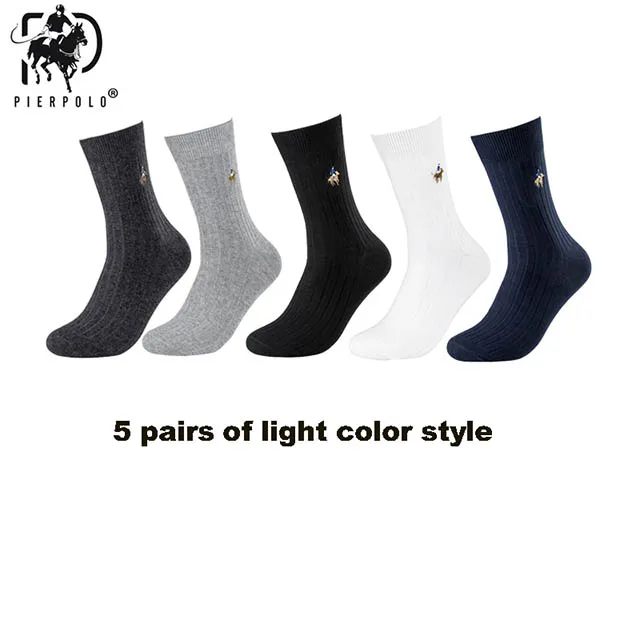 PIER POLO Cotton Sock Warm High Quality Men Dress Socks Calcetines Hombre Socks Business Winter Men gifts size39-44 sokken 5pair - Цвет: 5 light color style