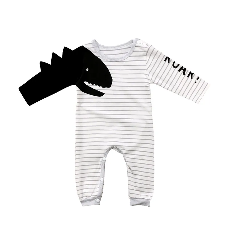

Pudcoco 2019 New born Infant Clothing Toddler Baby Boy Girl Long Sleeve 3D Dinosaur Romper Jumpsuit Striped Fall Outfits Set