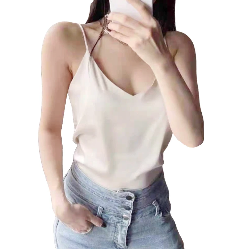 V-neck Satin Beauty Back Camisole Women's Outer Wear Off-shoulder Bottoming Shirt Looks Thin and All-match New Product