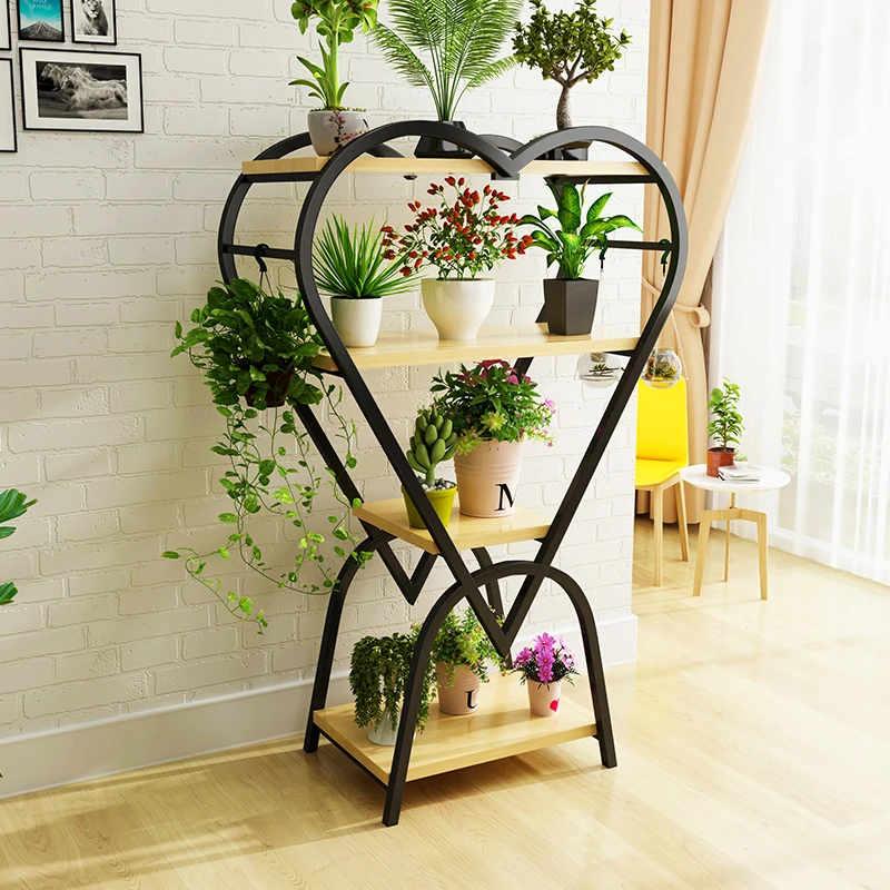 

Solid Wood Flower Stand Balcony Multi-layer Rack Wrought Iron Interior Decoration Green Lollo Meat Heart-shaped Flower Table