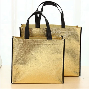 

Fashion Solid Shopping Bag Shiny Laser Non-woven Packing Bags Large Capacity Foldable Portable Quality Clothing Bags Women Men