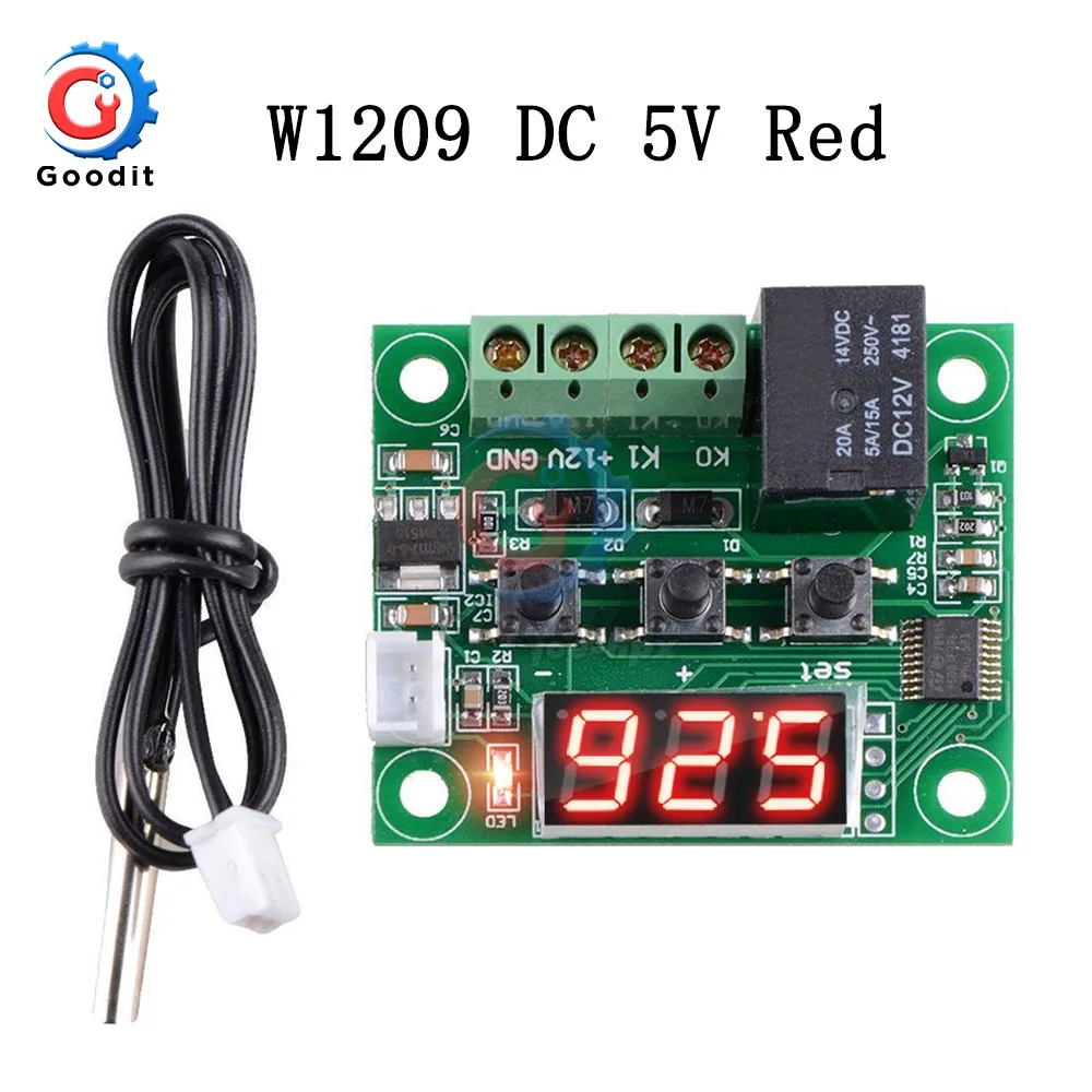 DC 5V Red display W1209 светодиодный цифровой термостат контроль температуры термометр термо контроль Лер модуль переключателя DC 5 в 12 В 24 В AC 110 В-220 В NTC - Цвет: DC 5V Red display