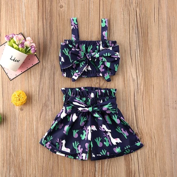 

Pudcoco Toddler Baby Girl Clothes Summer Flower Print Strap Bowknot Crop Tops Short Pants 2Pcs Outfits Cotton Clothes Summer Set
