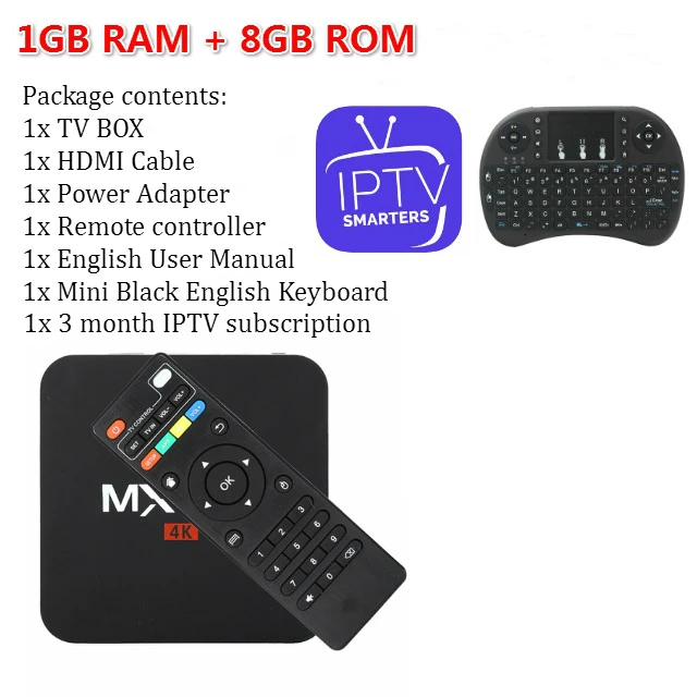 1G with 3 month IPTV T tv BOX MX Pro 4K Android tv Box IP tv Android 7,1 OS 1GB 8GB RK3229 4K 2,4 GHz wifi четырехъядерный Smart tv Box медиаплеер - Цвет: 1G with 3 month IPTV