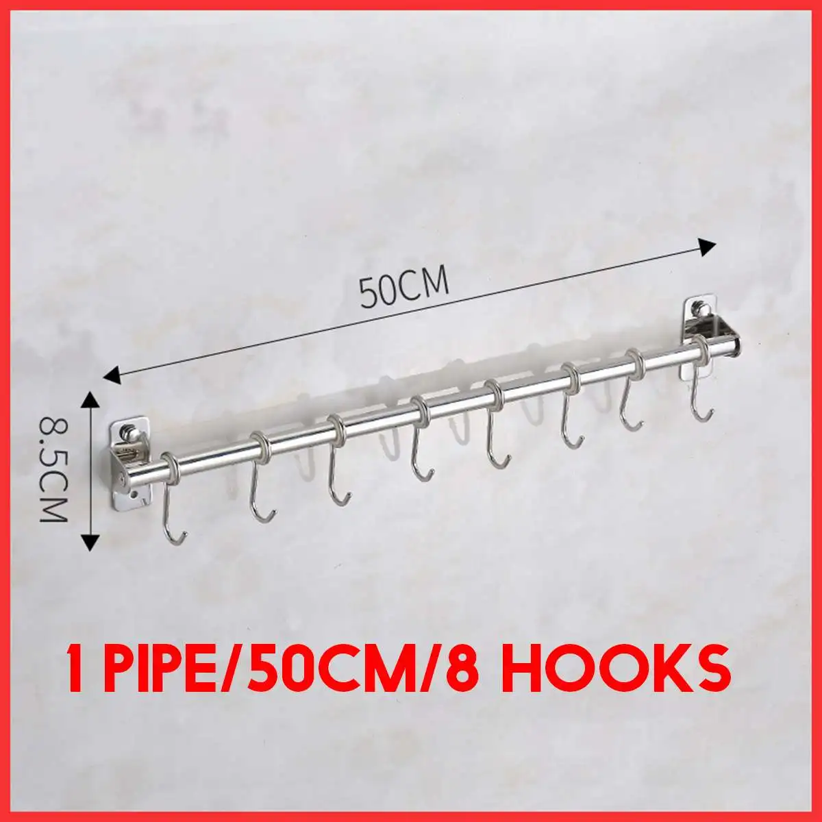 1 pipe 50cm 1/2 трубы, кухонные крючки, многофункциональная Гибкая стойка для хранения, 304 нержавеющая сталь, держатель для ножей, полка с крышкой и 10 крючками - Цвет: 1 pipe 50cm