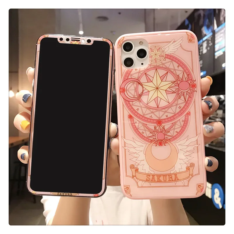 Закаленное стекло для iphone 11 pro Max Sailor Moon flim + мягкий бампер XS max XR 7 6S 8plus чехол карт