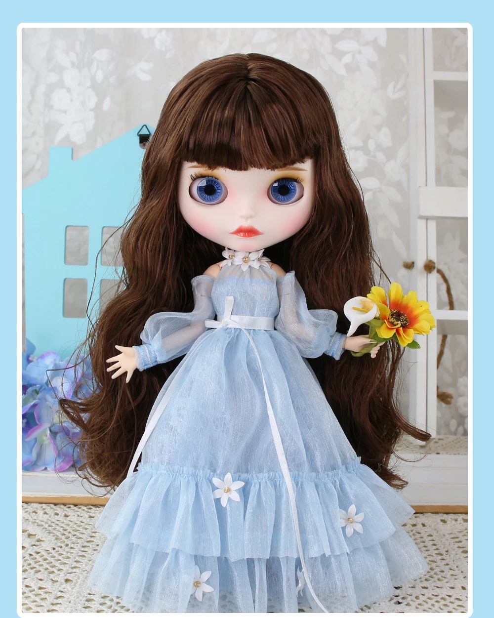 Neo Blythe Doll Blue Floral Princess Dress 2