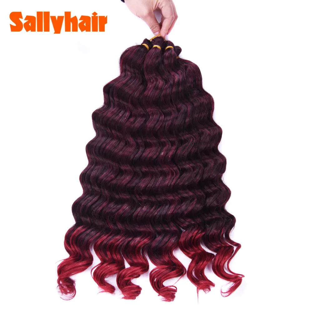 Sallyhair High Temperature Synthetic Deep Wave Twist Crochet Braids Black Color Bulk Hair Extension  (19)