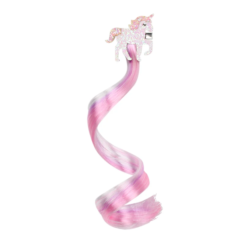 Children Pigtails Hair Clip for Girls Shiny Glitter Unicorn Bows Hairpins Colorful Wig Accessories |