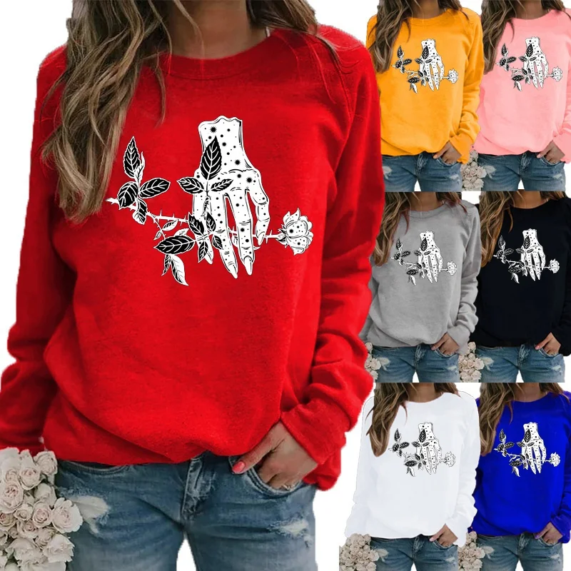 

Women Casual Winter Fashion Clothes Round Neck Long Sleeve Loose T-shirts Ladies Plus Size Flower Printed T-shirt Pullover