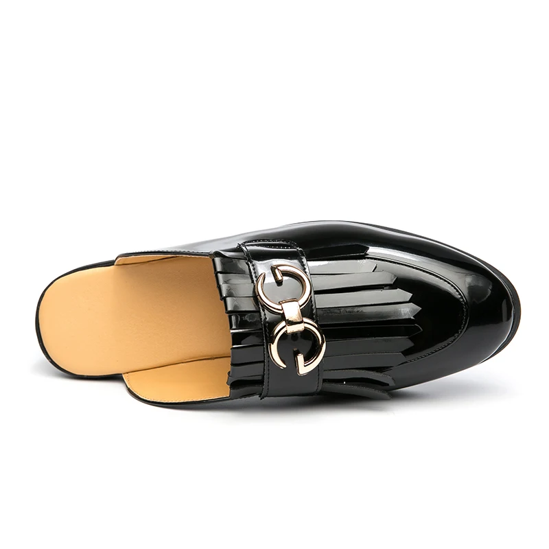 Men Half Dress Shoes Indoor Patent Leather Slippers Plus Size 38-48 Loafers Moccasins Mens Mules Casual Shoes soft slippers,beach slippers