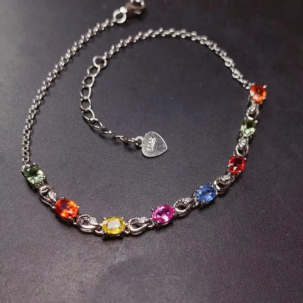 

Fashion lock Leaves Natural Multicolor sapphire Bracelet Natural gemstone Bracelet S925 silver women girl party gift Jewelery