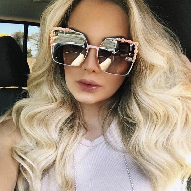 

The New Diamond-studded Metal Pearl Sunglasses High Quality Colorful Gorgeous Unisex Big Frame Square Fashion Trend Sunglasses
