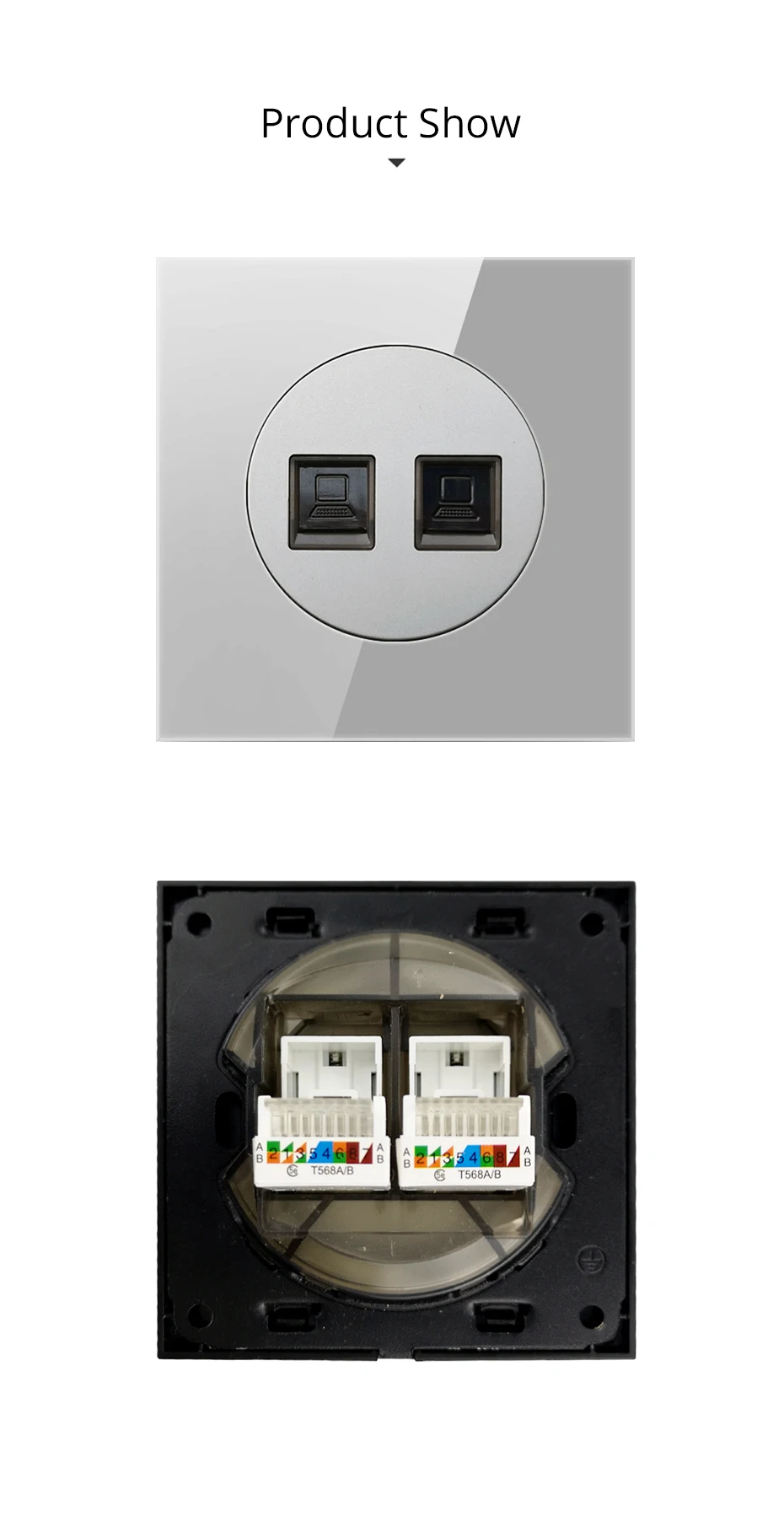 Wallpad 2 двойной Интернет данных Rj45 компьютерная розетка серый закаленное стекло панель стены слабый выход питания