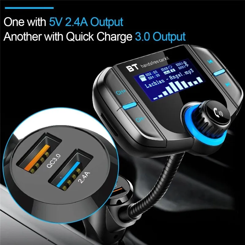 Bluetooth fm-передатчик с QC 3,0 беспроводной адаптер для автомобильного радио громкой связи с 1,7 дюймовым дисплеем и двойной зарядное устройство usb