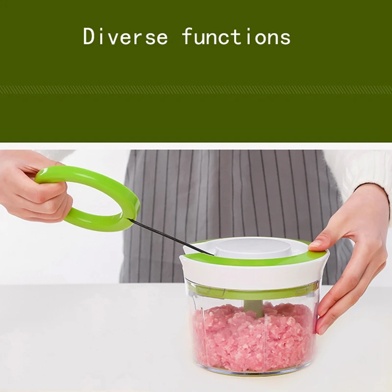 Food Chopper Spiral Slicer Powerful Manual Blender Kitchen Tool Green+White Plastic+Metal