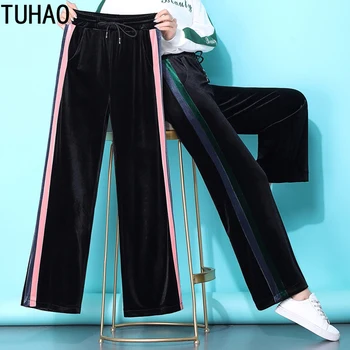 

TUHAO Plus Size 4XL 3XL Pheuche Wide Leg Pants Autumn Winter Velvet Wide-leg Pants Women's High Waist Draped Loose Trousers WM75