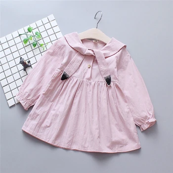 

Baby Girls Autumn Winter Dresses Solid Color Cartoon Cat Long Sleeve Pleated Princess Dress Bow-knot Toddler Clothes 12M-4T A20