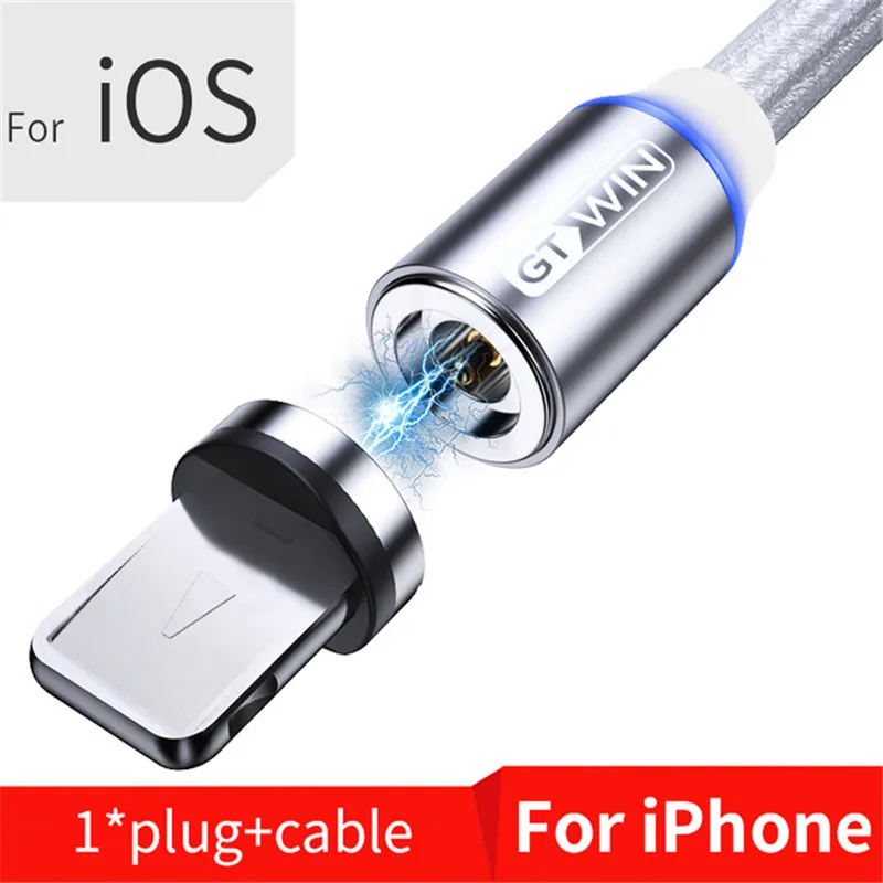 GTWIN Магнитный USB кабель для iPhone XS Max Micro usb type C адаптер зарядное устройство Быстрая зарядка Магнитный шнур для samsung S10 S9 2 м/3 м - Цвет: Silver iOS Cable