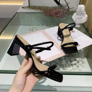

Women Summer Sandals 2020 High Heel Square Toe Sandals Slippers Slip On Open Toe Sandals Casual Outdoor Slippers Narrow Band Sli