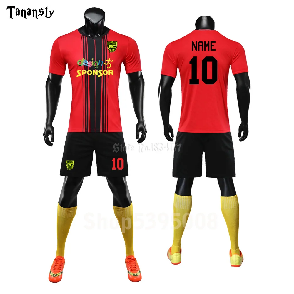 High Quality Men Boys Girls Football Kit Custom Team Adult Training Football Jersey Set Kids Children Soccer Uniforms New