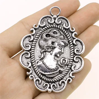 

WYSIWYG 1pcs Charms Queen Avatar Antique Silver Color Alloy DIY Jewelry Making Accessories 49x67mm
