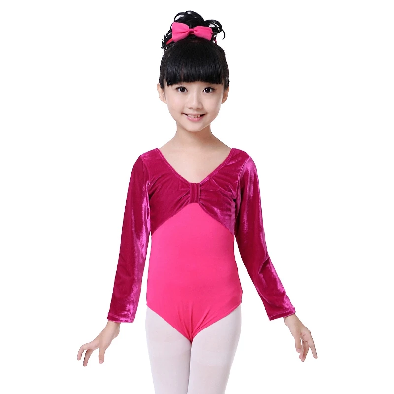 Rose red sleeve Балетное трико для девочек; Спортивный костюм для танцев; бархатная одежда для латинских танцев; гимнастическое трико; детское платье для балерины; танцевальные костюмы - Цвет: Rose red sleeve