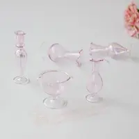 1/12 Pink Candlestick Vase Dollhouse Miniature Accessories Mini Bottle Glass Set Simulation Model Toy for Doll House Decoration 2