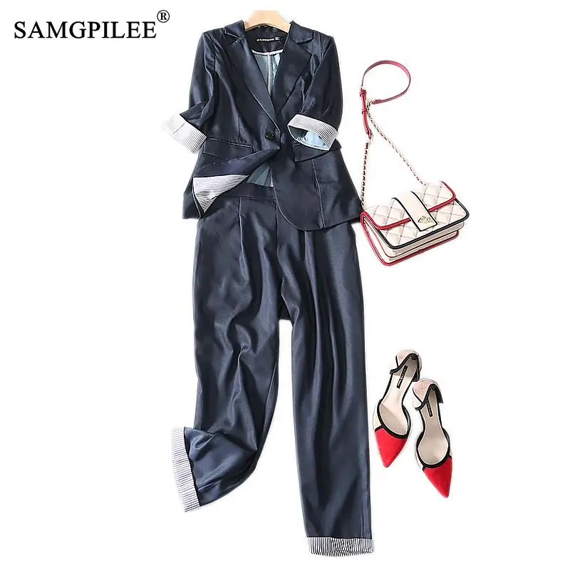 matching tracksuit set Two Piece Set Women Summer Clothing 2020 Half Sleeve Office Lady Single Button Turn-down Collar Elastic Waist Two Piece Outfits cute two piece sets Women's Sets
