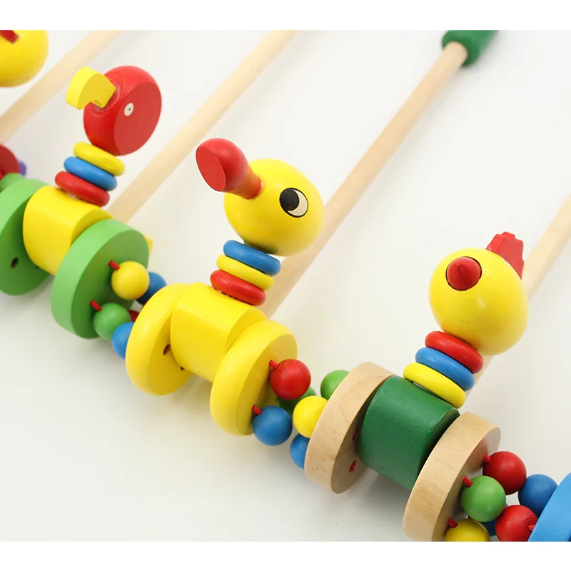 

Small Large Size Children'S Educational Toy Push Rod Little Duck Cartoon Animal Trolley Wooden Trolley 0.5