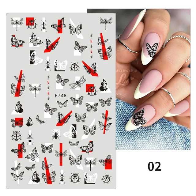 Black White Butterfly 3D Nails Sticker Geometry Decals Flower Gold DIY Decals Designs For Nail Art Manicures Decorations Salon 21