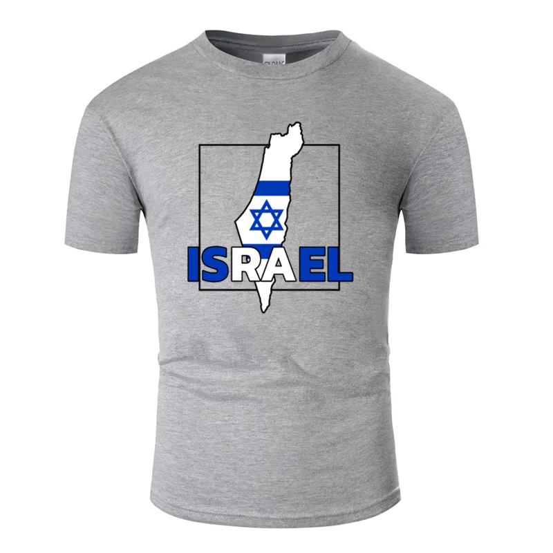 Men-Gray Мужская Уличная футболка с надписью «Super Israel Flag» на заказ, Мужская футболка с короткими рукавами и защитой от морщин - Цвет: Men-Gray