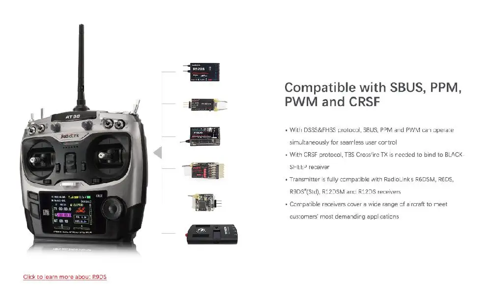 Радиоуправляемый контроллер Radiolink AT9S Pro TX 10/12CH T8S Crossfire с R12DSM RX 2,4G для гоночного дрона в режиме 1/2