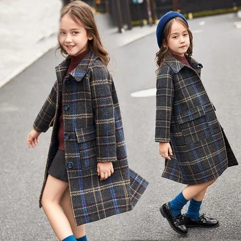 

2020 Teenager Girls Woolen Coat Jacket Toddler Kids Outerwear Children Winter Plaid Wool Woolen Trench Coat Teen Outfits 6 8 10