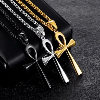 Amulet Pendant Egyptian Ankh Crucifix Necklaces Pendants Stainless Steel Symbol of Life Cross Necklaces Jewelry