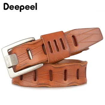 

Deepeel 1pc 3.8*105-130cm Retro Wide Pin Buckle First Layer Washed Cowhide Leather Belt Man's Casual Genuine Waistband YB409