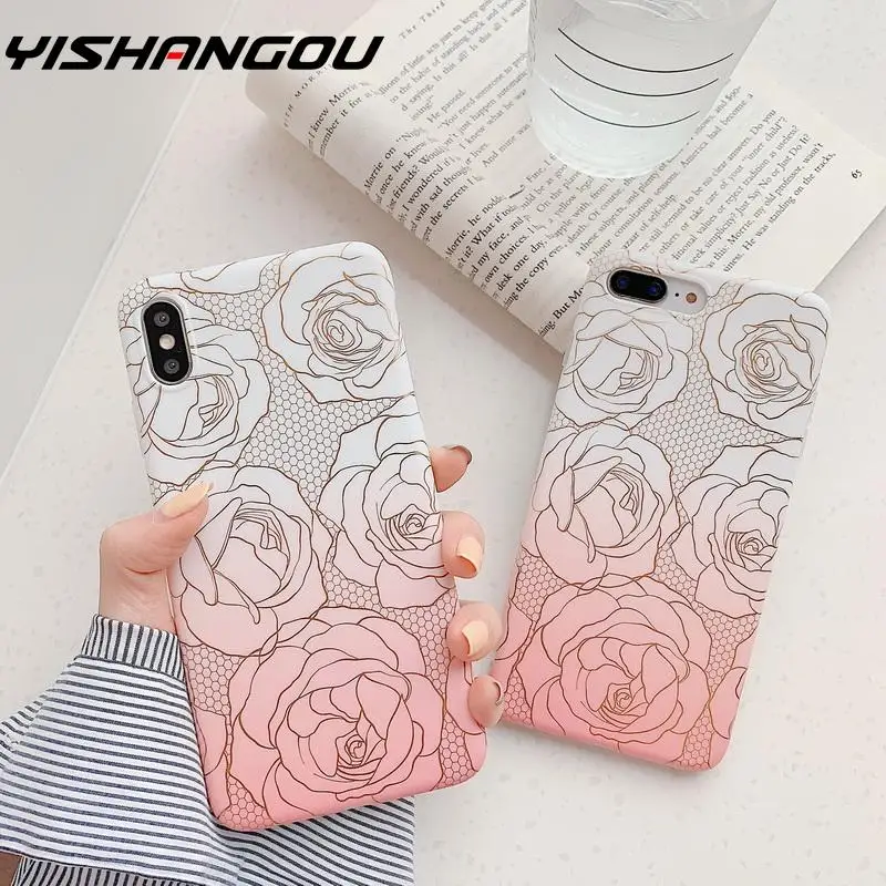 

YISHANGOU Glod Shiny Rose Flowers Gradient Cases For iPhone 11 7 8 Plus 6 X Phone Case For iphone XS Max XR Soft Silicone Shell