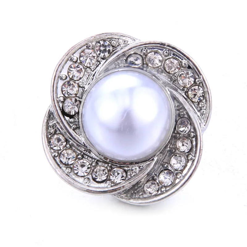 10pcs/lot Wholesale Snap Jewelry 18mm Snap Buttons Mixed Black Rhinestone Metal Flower Snaps Buttons for Snap Bracelet Bangle - Окраска металла: A1805-WHITE