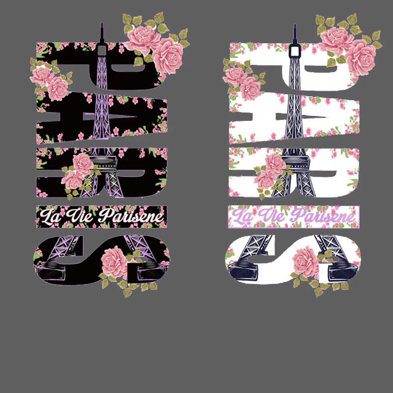 Flower Eiffel Tower Letter Heat Transfer Sticker Iron On Paris for Clothing Europe Style Thermal Stickers Diy Girls Dress | Дом и сад