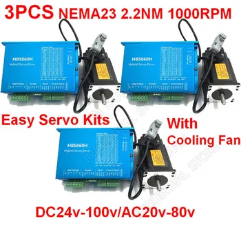 

3PCS 2.2Nm Nema23 57MM AC DC DSP Closed Loop Stepper Motor Driver & Cooling fan Hybird Encoder Easy Servo Kits