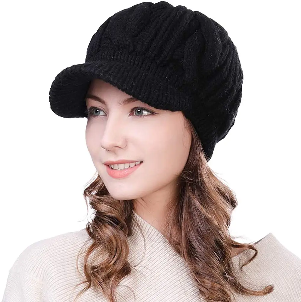 Cappello invernale da donna con visiera in fibra acrilica lavorata a maglia  in lana per donna cappellino da Newsboy caldo foderato morbido|Running  Caps| - AliExpress